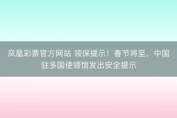 凤凰彩票官方网站 领保提示！春节将至，中国驻多国使领馆发出安全提示