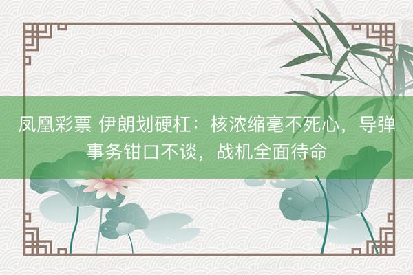 凤凰彩票 伊朗划硬杠：核浓缩毫不死心，导弹事务钳口不谈，战机全面待命