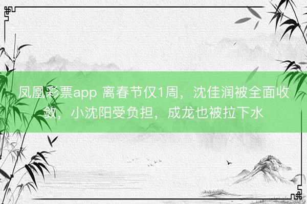 凤凰彩票app 离春节仅1周,沈佳润被全面收敛,小沈阳受负担,成龙也被拉下水