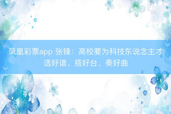 凤凰彩票app 张锋:高校要为科技东说念主才选好谱、搭好台、奏好曲