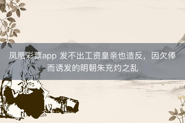 凤凰彩票app 发不出工资皇亲也造反,因欠俸而诱发的明朝朱充灼之乱
